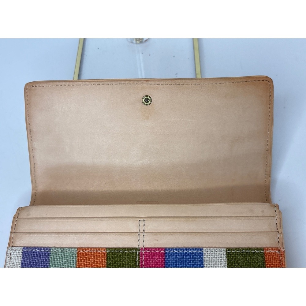 Coach Bonnie Legacy Multi Color Striped Canvas w Vachetta Leather Wallet Zippers - Picture 5 of 8